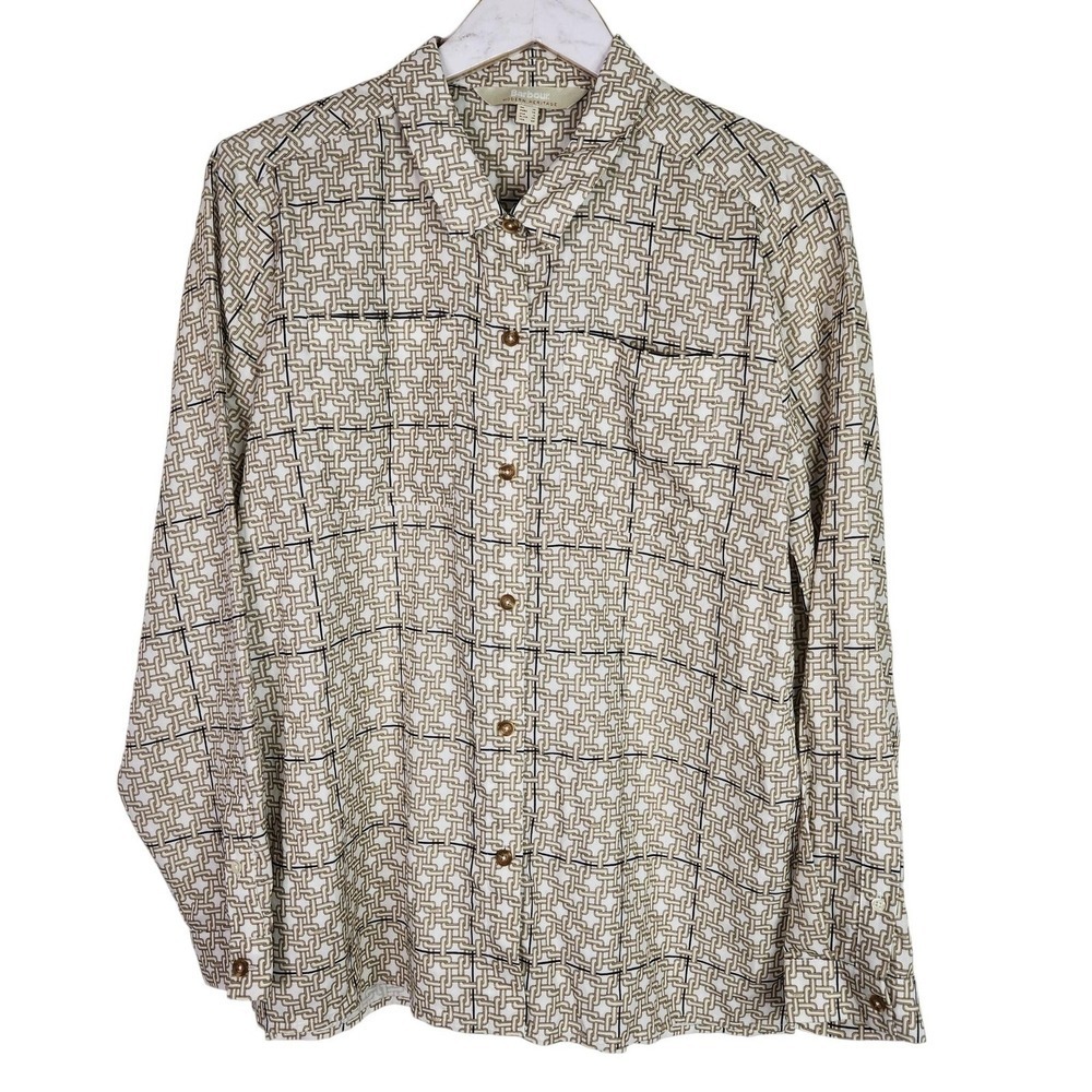 BARBOUR Lochside Shirt Womens 6 White Chain Link Lyocell Button Top Blouse